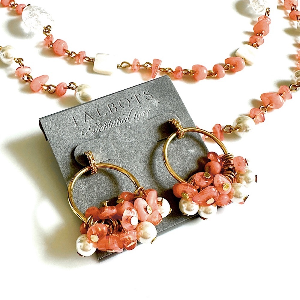 TALBOTS Beachy Gold-tone Coral Cluster Earrings | NWT - Picture 7 of 7